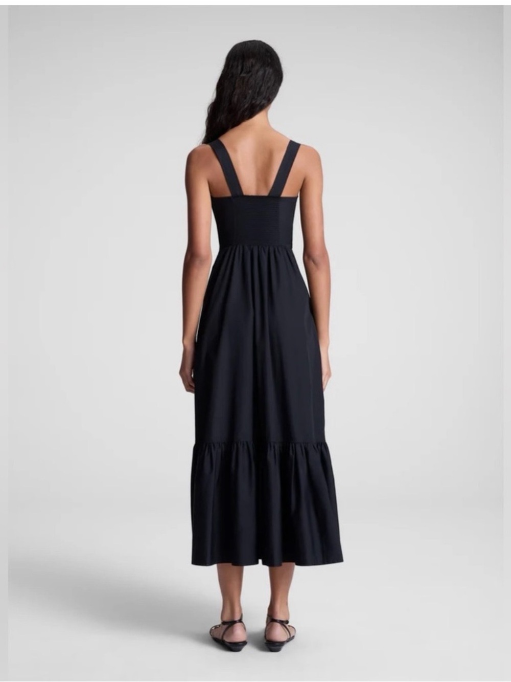 A.L.C. Black Ruched Bust Maxi Dress with Tiered Hem size 6 nwot - Picture 2 of 13